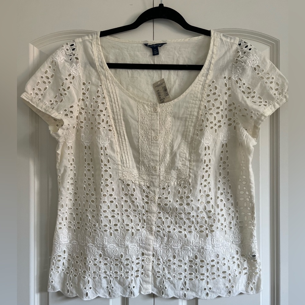 🖤 American Eagle Cotton Button-Up Blouse – Ivory | Size L